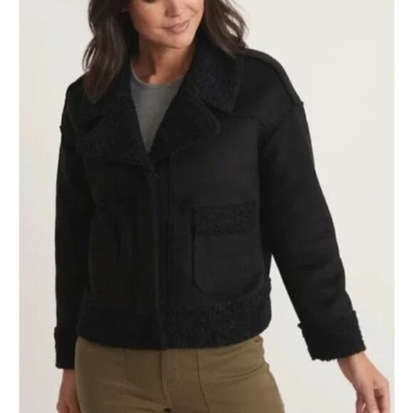 Marine Layer Quebec Sherpa Jacket Faux Suede Fuzzy Shearling Boxy Black NWT XL - Picture 1 of 12